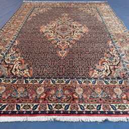 6.9x9.8 Ft, Handmade Persian Rug, Dark Navy Blue Medallion Rust Red Floral Traditional Fine Hand Knotted Wool Floor Decor Large Area Rug - thumbnail 3