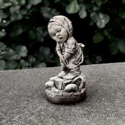 Crying Girl Statue Emotional Sculpture Sad Garden Decor Stone Children Figurine Melancholic Handmade Artwork Halloween Art - thumbnail 2