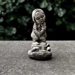 Crying Girl Statue Emotional Sculpture Sad Garden Decor Stone Children Figurine Melancholic Handmade Artwork Halloween Art - thumbnail 4