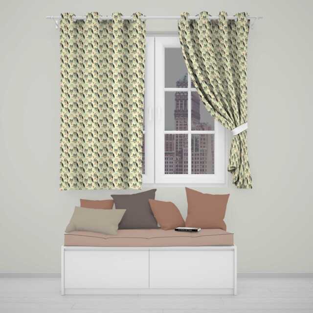 Soft Wolf Faces With Autumn Leaves Seamless Pattern Readymade Eyelet Ring Top Thermal 100% Blackout Curtains - image 1