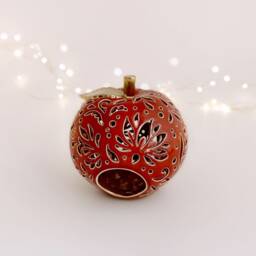 Fall Centerpiece - Carved Clay Apple Candle Holder Or Tealight Lantern For Your Fall Candles