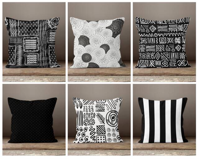 Black Cushion Cover-Geometric Pillow Case-Decorative Case-Black&white Cover-Gift For Her Cushion-Handmade Material - image 1