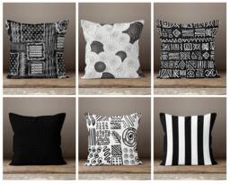 Black Cushion Cover-Geometric Pillow Case-Decorative Case-Black&white Cover-Gift For Her Cushion-Handmade Material - thumbnail 1