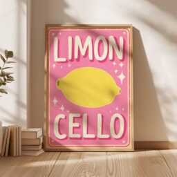 Vibrant Limoncello Art Print, Funky Bar Poster, Mid-Century Modern Kitchen Decor, Italian Foodie Wall Art, Pink & Yellow Gallery - thumbnail 3