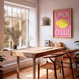Vibrant Limoncello Art Print, Funky Bar Poster, Mid-Century Modern Kitchen Decor, Italian Foodie Wall Art, Pink & Yellow Gallery - thumbnail 2