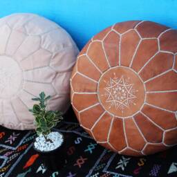 Set Of 2 White Leather Moroccan Poufs Handmade Ottoman Footstools - thumbnail 3
