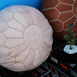 Set Of 2 White Leather Moroccan Poufs Handmade Ottoman Footstools - thumbnail 4