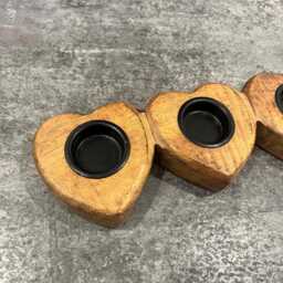 Lovely Rustic Large Wooden Heart Shaped Triple Tea Light Candle Holder - thumbnail 3