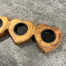 Lovely Rustic Large Wooden Heart Shaped Triple Tea Light Candle Holder - thumbnail 2