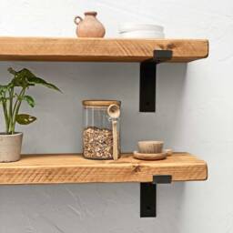 Handcrafted Solid Wood Wall Shelf With Industrial Metal Brackets - thumbnail 2