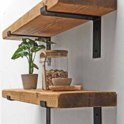 Handcrafted Solid Wood Wall Shelf With Industrial Metal Brackets - thumbnail 3