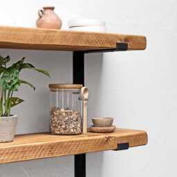 Handcrafted Solid Wood Wall Shelf With Industrial Metal Brackets - thumbnail 1