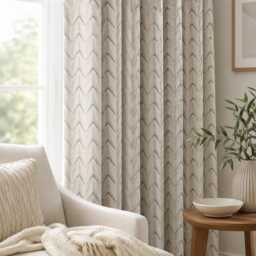 Beige Chevron Jacquard Curtain, Modern Textured Drapes, Neutral Living Room Bedroom Panel - thumbnail 2