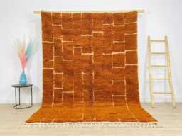 Orange Abstract Shag Moroccan Rug, Custom Wool Hand Tufted, Large Area Berber Carpet - thumbnail 1