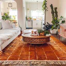 Orange Abstract Shag Moroccan Rug, Custom Wool Hand Tufted, Large Area Berber Carpet - thumbnail 3