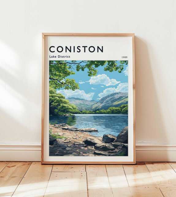 Coniston Water Print Lake District Travel Poster, Cumbria Wall Art - image 1