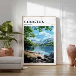 Coniston Water Print Lake District Travel Poster, Cumbria Wall Art - thumbnail 2