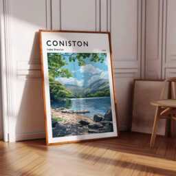 Coniston Water Print Lake District Travel Poster, Cumbria Wall Art - thumbnail 3