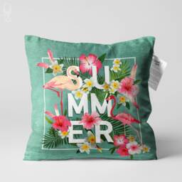 Cushion Cover From Tropical Summer Flowers & Pink Flamingos - Double Sided Printing Pillow On The Chenille With Multi Size Options - thumbnail 1