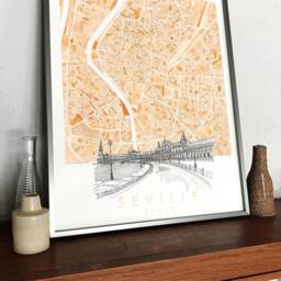 Seville Watercolor Map & Architectural Sketch Print Spain City Block Plan - Art Print European Travel Wedding Gift Mediterranean Decor - thumbnail 3