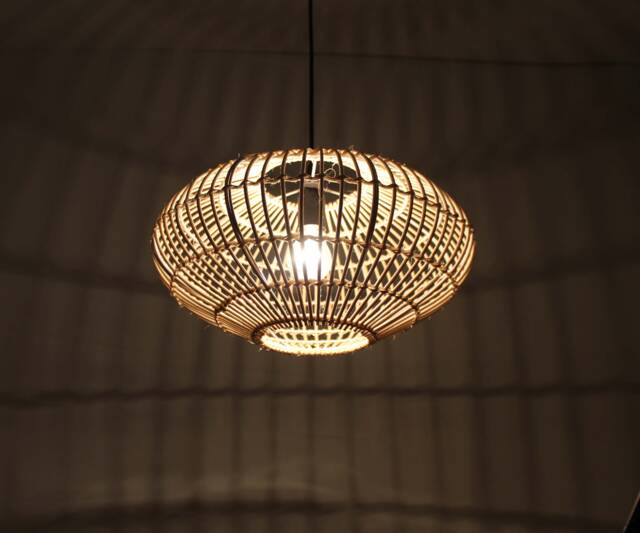 Rattan Oval Pendant Light - Rustic Woven Lamp Shade - 15.7'' - image 1