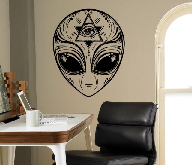 Alien Face Wall Decal Ufo Sci-Fi Vinyl Sticker Masonic Art Decor Home Interior Room Design 4(Nit - image 1