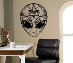 Alien Face Wall Decal Ufo Sci-Fi Vinyl Sticker Masonic Art Decor Home Interior Room Design 4(Nit - thumbnail 1