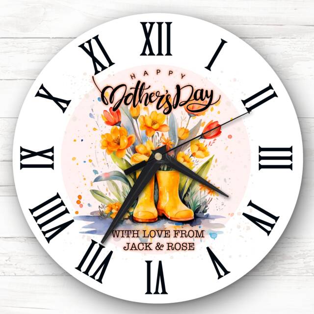 Floral Wellington Boots Mother's Day Gift Personalised Clock - image 1