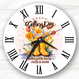 Floral Wellington Boots Mother's Day Gift Personalised Clock - thumbnail 1
