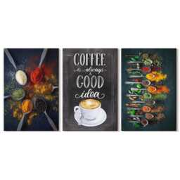 Canvas Set Of 3 Wall Art - Spices Coffee With A Cup Kitchen Herbs Patterns, Gray Print On Canvas, Food & Drinks Hanging Piece - thumbnail 2