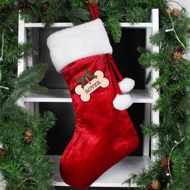 Personalised Pet Treats Luxury Red Stocking - Xmas Gift Red Stocking Personalised Dog Christmas Santa Reindeer - image 1