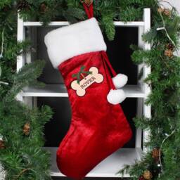Personalised Pet Treats Luxury Red Stocking - Xmas Gift Red Stocking Personalised Dog Christmas Santa Reindeer - thumbnail 1