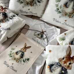 Personalised Blue Rabbit Baby Blanket, Cushion, Linen Flag Set - thumbnail 4