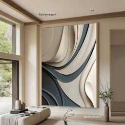 Hand-Carved Wood Wall Art, Abstract 3D Sculpture, Textured White & Black - thumbnail 1