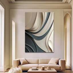 Hand-Carved Wood Wall Art, Abstract 3D Sculpture, Textured White & Black - thumbnail 3