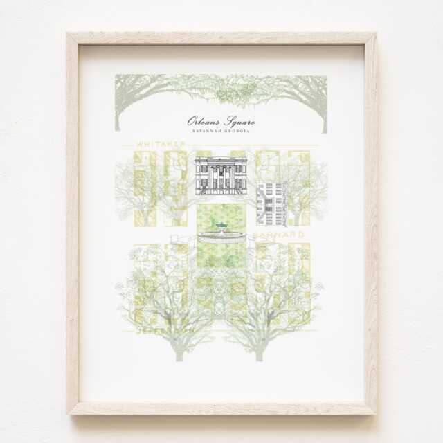Orleans Square Savannah Map No. 9 - Art Print Historic City Architecture Savannah Wedding Graduation Realtor Anniversary Gift Georgia - image 1