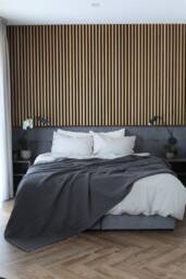 Linen Bed Cover in Dark Grey, Waffle Texture Throw Blanket, Comforter Coverlet, Quilt King - thumbnail 1