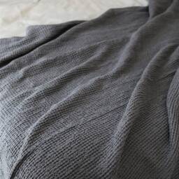 Linen Bed Cover in Dark Grey, Waffle Texture Throw Blanket, Comforter Coverlet, Quilt King - thumbnail 2