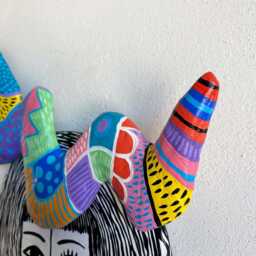 Handmade Snake Lady Paper Mache Wall Hanging - Colorful Home Decor - thumbnail 3