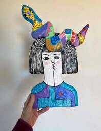 Handmade Snake Lady Paper Mache Wall Hanging - Colorful Home Decor - thumbnail 1