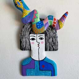 Handmade Snake Lady Paper Mache Wall Hanging - Colorful Home Decor - thumbnail 2
