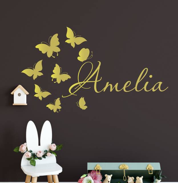 Butterfly Name Wall Decal - Personalised Calligraphy Style Sticker With Butterflies Girls Bedroom Decor 011 - image 1