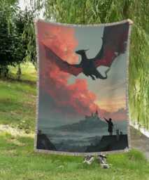 Dark Academia Dragon Tapestry - Booktok Fantasy Woven Blanket Throw Throne Of Glass Inspired Art - thumbnail 1