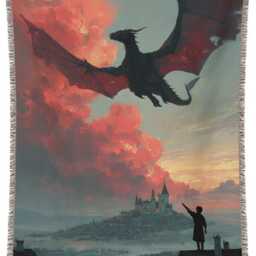 Dark Academia Dragon Tapestry - Booktok Fantasy Woven Blanket Throw Throne Of Glass Inspired Art - thumbnail 2