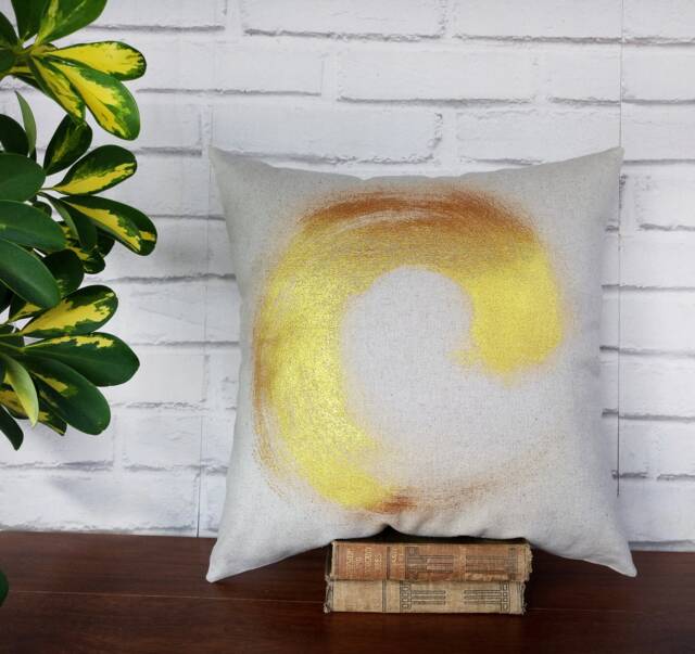 Gold Brush Linen Pillow Cover Hand-Painted Modern Art - image 1