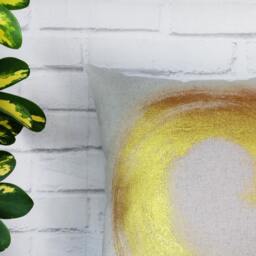 Gold Brush Linen Pillow Cover Hand-Painted Modern Art - thumbnail 4