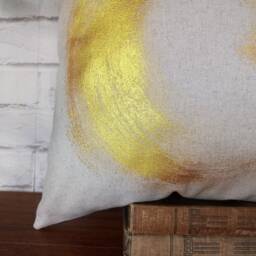 Gold Brush Linen Pillow Cover Hand-Painted Modern Art - thumbnail 2