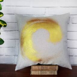 Gold Brush Linen Pillow Cover Hand-Painted Modern Art - thumbnail 3