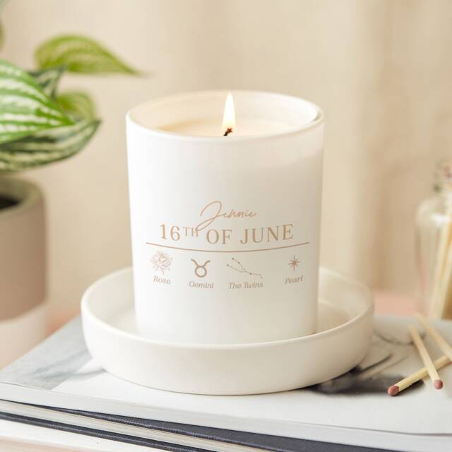 Personalised Birthday Candle Gift Engraved Star Sign, Birth Flower Scented - image 1