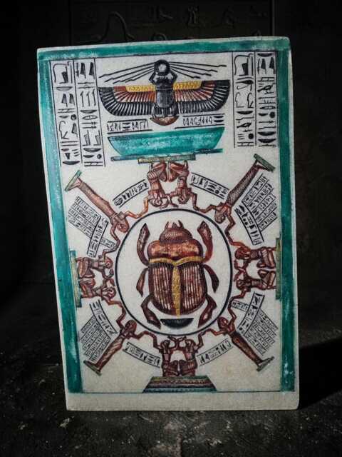 Egyptian Dendera Wall Symbols With Scarab Made From Alabaster Stone - image 1